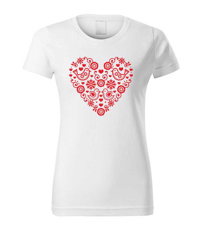 Folklórne dámske tričko s potlačou Folklórne srdce-ornamenty 1