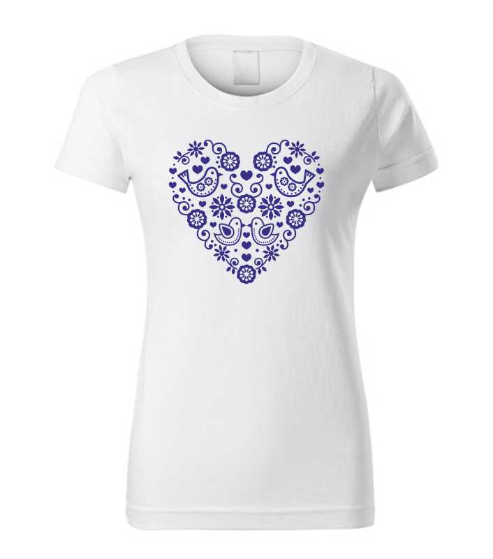 Folklórne dámske tričko s potlačou Folklórne srdce-ornamenty 2