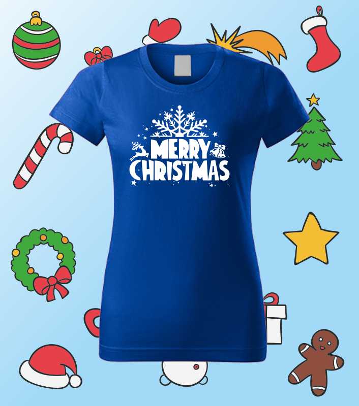 Vianočné dámske tričko s potlačou MERRY CHRISTMAS Vločka