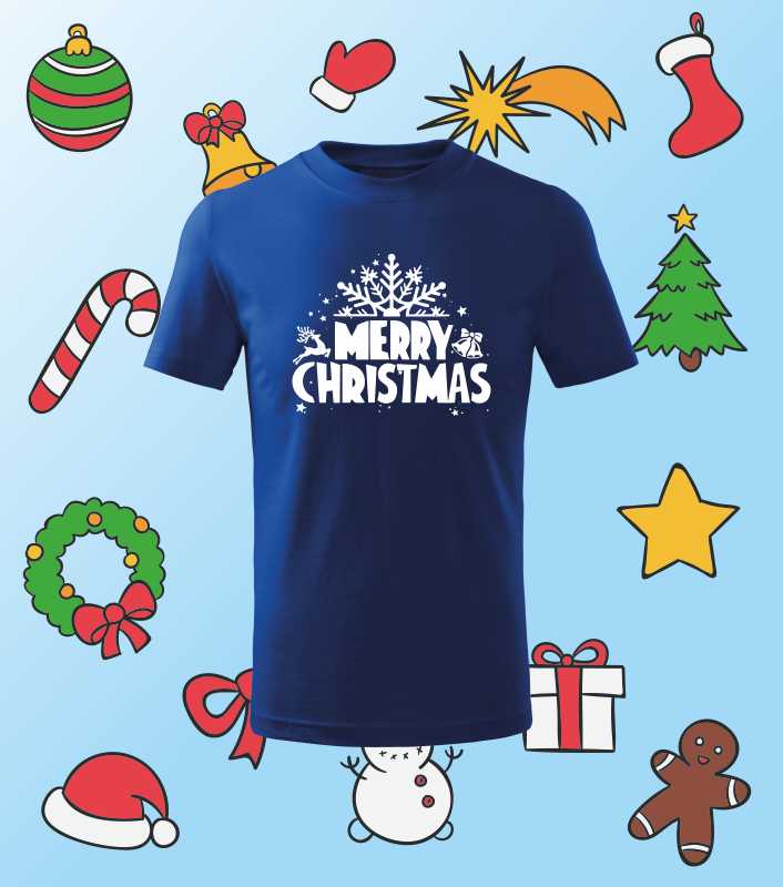 Vianočné detské tričko s potlačou MERRY CHRISTMAS Vločka