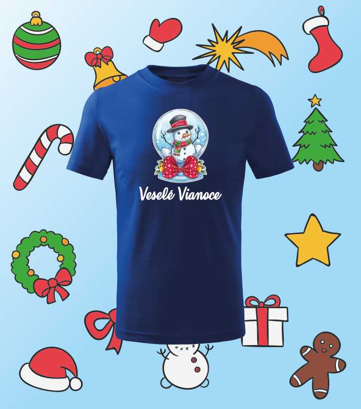Vianočné detské tričko s potlačou Veselé Vianoce Snehuliak