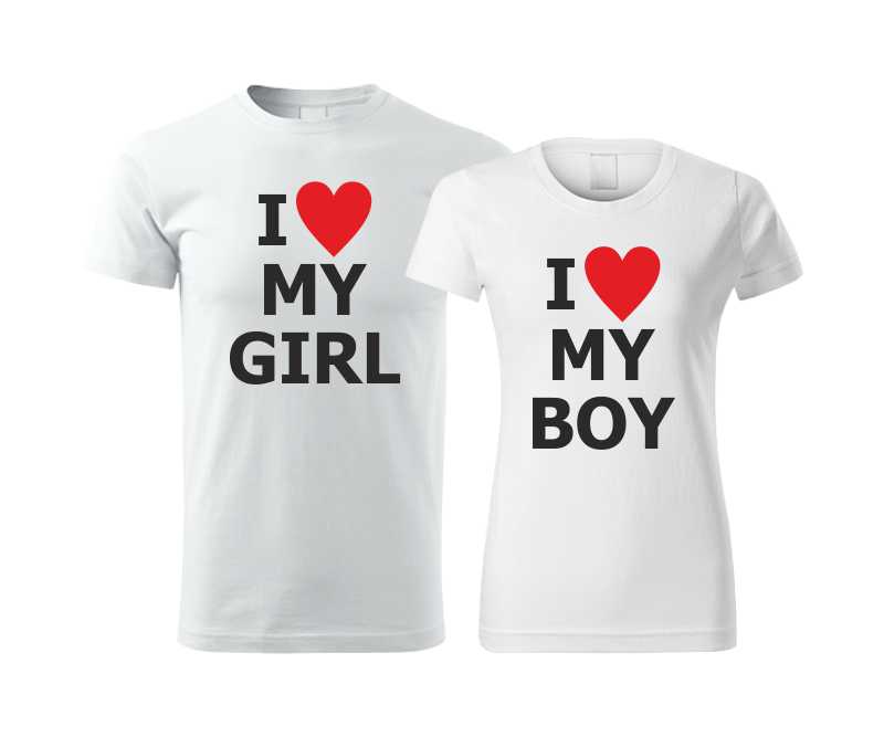 Párové tričká s potlačou I LOVE MY GIRL a I LOVE MY BOY
