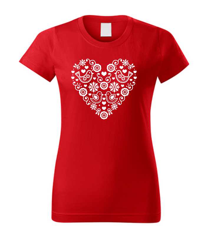 Folklórne dámske tričko s potlačou Folklórne srdce-ornamenty 1