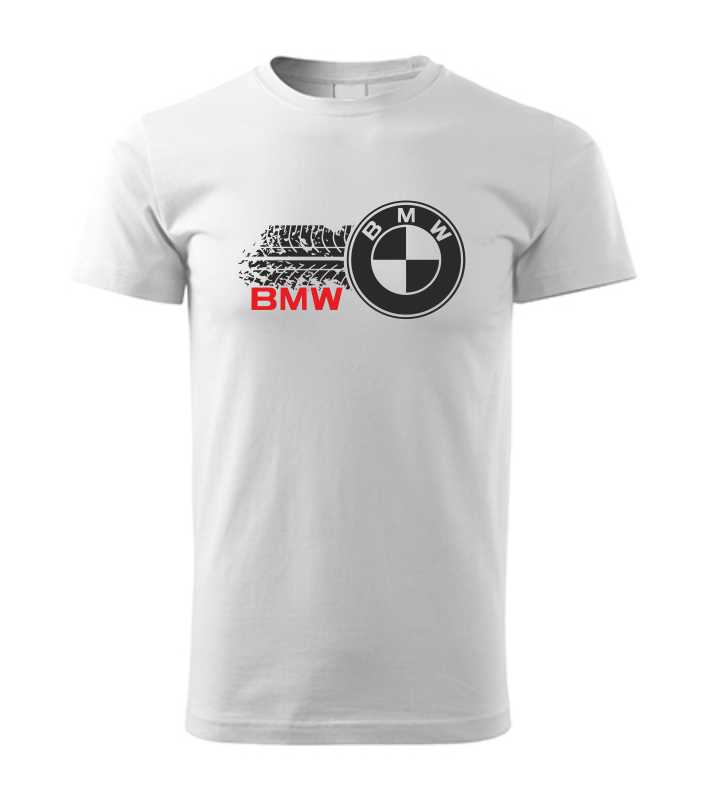 Autičkárske pánske tričko s potlačou BMW a odtlačok pneumatiky
