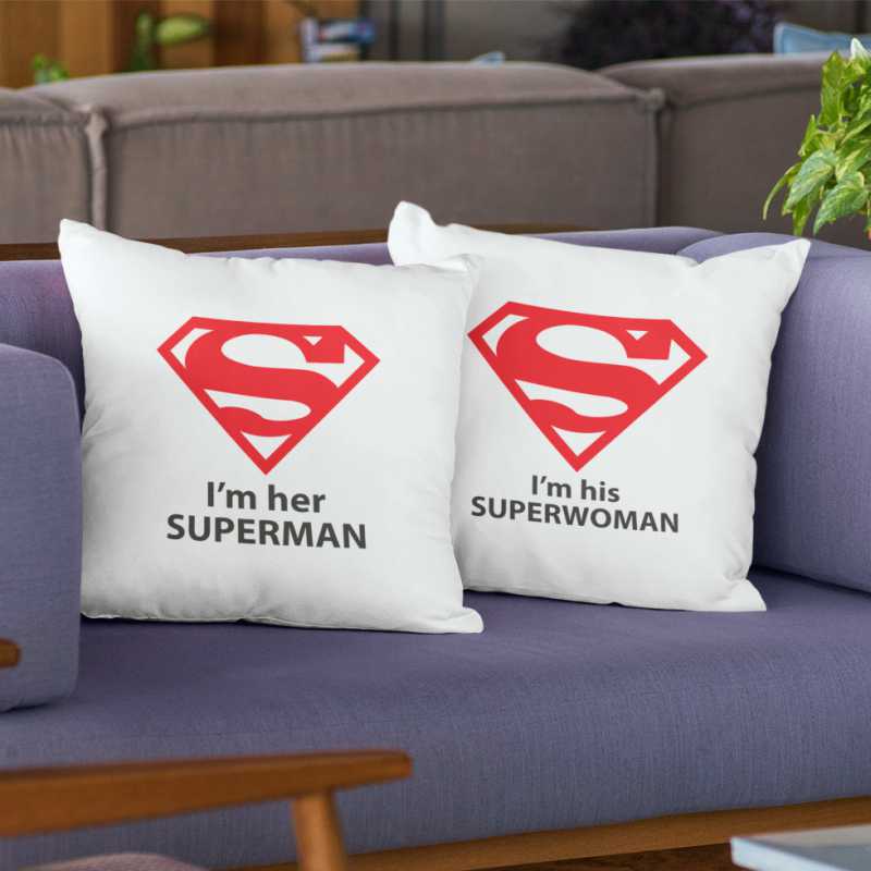 Vankúše pre pár her SUPERMAN - his SUPERWOMAN