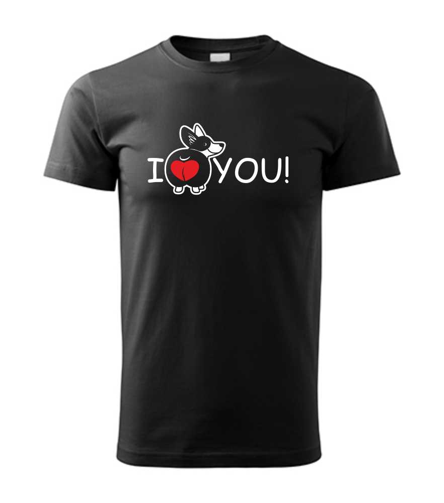 Pánske tričko s potlačou Pes so srdiečkom I Love You! 
