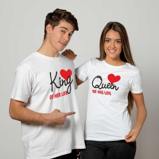 Párové tričká s potlačou King OF HER LIFE a Queen OF HIS LIFE