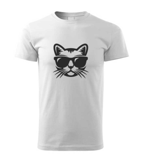 Vtipné pánske tričko s potlačou mačka a slnečné okuliare