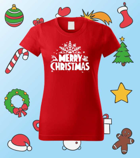 Vianočné dámske tričko s potlačou MERRY CHRISTMAS Vločka